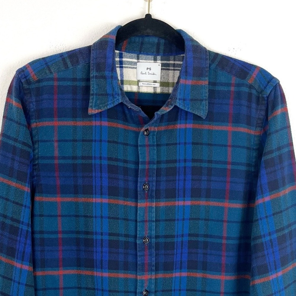 Paul Smith Shirt Medium Blue Plaid Flannel Men's Unisex Outdoors Beach Coastal - Picture 2 of 11